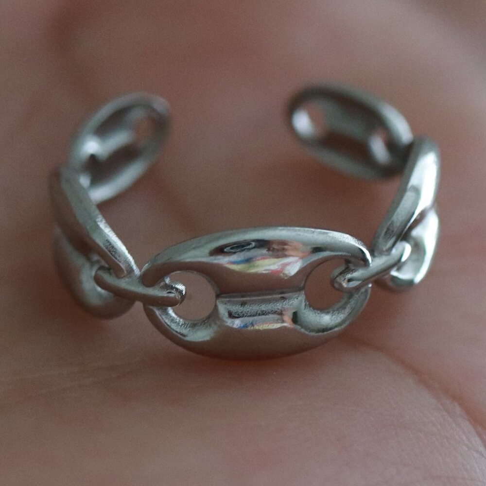 8mm Silver Mariner Style Adjustable Ring Stainless Steel